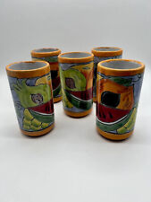 Talavera Handpainted Multi-Fruit Mexican Folk Art Pottery Cups Tumblers Set of 5 picture