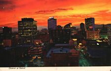 Denver Colorado, Sunset, City Light Buildings, Dusk Skyline Hues, 1979, Postcard picture
