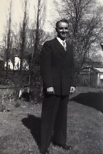 Vintage Photograph 1950s Black White Pinstripe Suit Business 3.5 X 5” Portrait picture