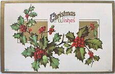 Christmas Postcard Holly Berries Embossed London Oregon OR 1914 Posted Antique picture