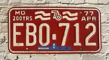 1976 1977 Missouri Bicentennial 200 Years License Plate EB0-712 w/ RV Tag picture