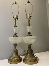 Two Matching, Gorgeous Cut Glass & Brass  Plate Electric Lamps Hollywood Regency picture