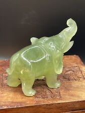 Pale Green Jade Elephant Trunk up Good Luck Glass Figurine 2