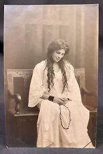 RPPC Spiritual Woman Sitting At Pew Holding Rosary | Faith God Religious | 1920s picture