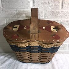 Vintage 90’s Handpainted Apples Schoolhouse Basket 15” picture