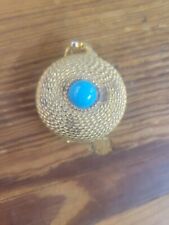 Vintage Estee Lauder Goldtone Rope Compact Turquoise Perfume Pill Box picture