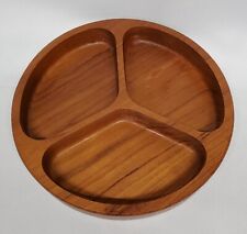 Vintage Dolphin Genuine Teakwood Round 3 Section Serving Snack Tray/Bowl 9.5