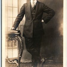 c1920s Chicago, IL Handsome Young Man RPPC Book Slick Suit Photo Stankunas A122 picture