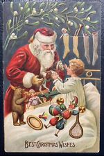 Santa Claus with Child~Teddy Bear~Toys~Antique Embossed Christmas Postcard~k196 picture