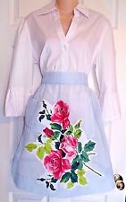 VTG Gorgeous Baby Blue with Cabbage Rose Cut-Out Organza Organdy Apron 50s 60s picture
