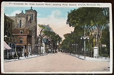 Postcard Portland Maine Congress St Lincoln Park First Baptist Church Vintage picture