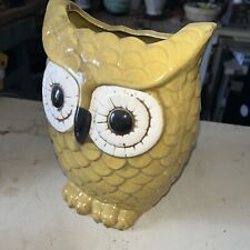 Vintage Heavy Large Mustard Gold Owl Vase Decorative Ceramic Art Pottery 9.5x7 picture