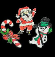 Vintage Original Santa Candy Cane Snowman Popcorn Melted Plastic Christmas Lot 3 picture