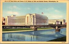 Vtg Philadelphia PA Post Office & Penna Railroad Station 1930s View Postcard picture