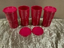 New Set 4 Tupperware Beautiful Caribe Tumblers w lids Shades of Red Color 12oz picture