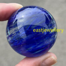 40mm+ Hand Carved Blue Smelting Sphere Quartz Crystal Ball Healing Decor 1PC picture