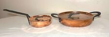 Pair Two thick quality copper wrought iron coppersmith lidded cooking pan pot picture