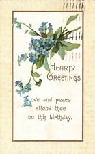 Vintage Postcard 1910's Hearty Greetings Forget Me Nots Bouquet Wishes Card picture