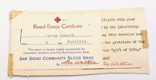 1950s San Diego California Blood Donor Certificate picture