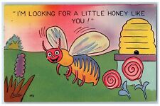 c1930's Bee Spiral Flowers I'm Looking For A Little Honey Like You Postcard picture