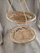 Vintage Woven Rattan Two Tier Hanging Baskets Wicker Fruits Plants  picture