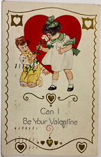 Vintage ROMANCE Can I Be Your VALENTINES DAY c1928 Children with Rose Postcard picture