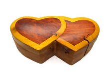 Double Heart Carved Wood wooden keepsake intarsia Puzzle Jewelry box new picture