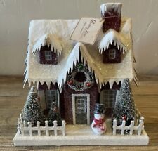 Bethany Lowe Large Vintage Inspired Ivory & Red Cottage Christmas House, New picture