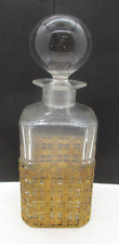 Vintage Glass Decanter Gold Tone Metal Covering on Base picture