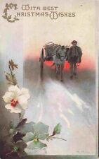 Tuck's Oilette Christmas Lonely Man Horse  Cart Artist M Morris Vintage Postcard picture