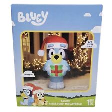 5' Gemmy Bluey Airblown Yard Inflatable Light Up With Christmas Present picture