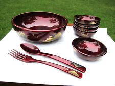 Vintage 1950s Japanese Salad Bowl Set Lacquer Embossed - Beautiful picture