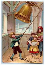 c1910's Happy New Year Boy Ringing Bell Tower Embossed Poste Antique Postcard picture