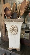 Antiqued Cement Planter Vase ~ Stained Crackle Glaze ~ Faux Greenery picture