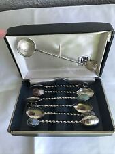 Vintage 7 Souvenir Spoon Collectible Set in Case GM Brasil Agate Brazil picture