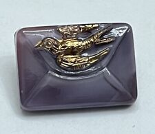 Vintage BIRD ON LETTER/ENVELOPE Purple Glass Button - 7/8