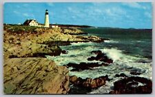 Portland Maine Head Light House Coastal Oceanside Landmark Chrome Postcard picture