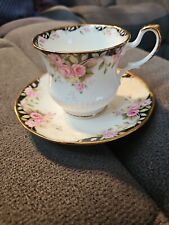 Vintage Rosina Queens Fine Bone China Tea Cup And Saucer  Midnight Rose picture