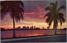 Sunset over Miami - skyline between Palm trees, Miami Florida picture