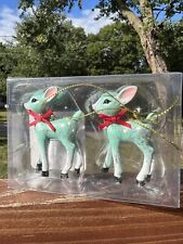 🎄 Target Wondershop Blue Mini Retro Deer  Pair~Christmas Tree Ornaments picture