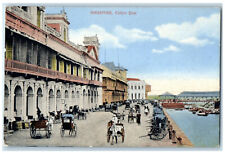 c1910 Collyer Quai Singapore Antique Unposted Rickshaw Horse Carriage Postcard picture