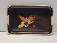 Vintage  Black Gold Orange Oriental Asian Floral Tray Made in Japan  picture