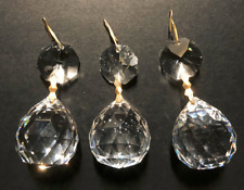 3 x Vintage Antique Chandelier Replacements Faceted Crystal Ball + Octagon Prism picture