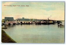 c1910 Boat Landing Hagues Park Exterior Building River Jackson Michigan Postcard picture