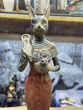 Amazing Bastet Goddess Holding Hathor's Sistrum- Cat Goddess - Made In Egypt picture