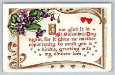 Antique Early 1900s St. Valentine's Day Greetings PC Embossed Floral Gilt Hearts picture
