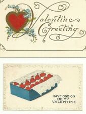 VTG. 2 Valentine Postcard Greetings Embossed Red and Gold Hearts  picture