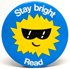 Vtg OG Stay Bright I Love Books Library Read Sun 1980's Novel Badge Pin (P1687) picture