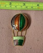 Unique Vintage Large Enamel Hot Air Balloon Pin Brooch Gold Tone Multi Color picture