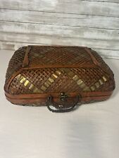 Vintage Woven Wicker Case, Inlay Brass. picture